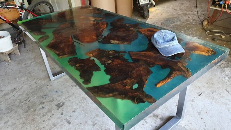 Kitchen Dining Table Made with Walnut Wood and Epoxy Resin