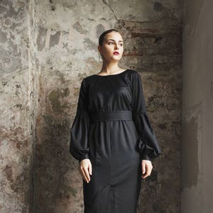 Black dress with full sleeves, midi dress, office dress, womans dress, dresses for woman, full sleeve dress