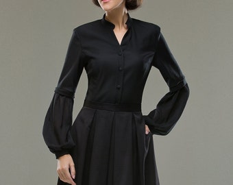 Black blouse with volume chiffon sleeves SILVIA, womans shirt, elegant shirt