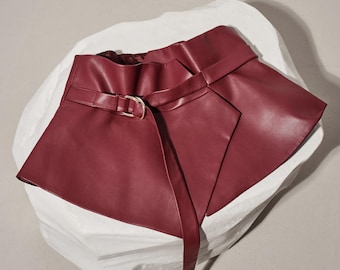 Cinturón vasco de piel sintética burdeos - Cinturón peplum rojo vino