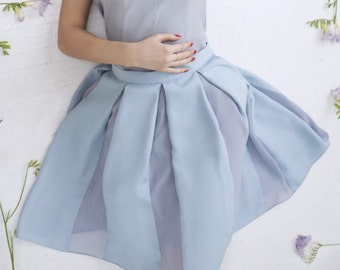 Pleated midi skirt with chiffon pleats, peppermint color, knee length skirt, S and L size