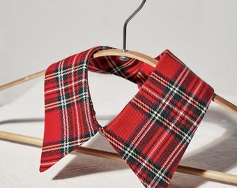 Cuello desmontable de tartán rojo / Cuello falso de cuadros escoceses oscuros / Inserto de camisa extraíble preppy / Accesorio de capas de estilo británico