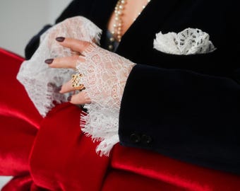 Puños de encaje blancos desmontables / Mangas para vestidos de novia / Puños góticos de lolita / Puños victorianos / Extensión de mangas falsas