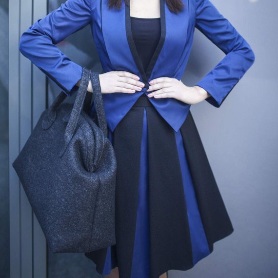 Black / Blue Pleated Skirt, Knee Length, Midi Skirt - Etsy
