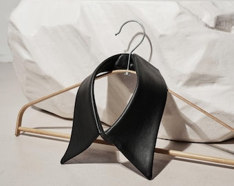 Cuello de cuero vegano negro / Solapa arquitectónica desmontable / Cuello falso de imitación de cuero / Accesorio de cuello desmontable con armadura moderna