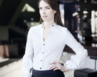 White cotton shirt blouse with long sleeves 2 looks in 1, white shirt, womans shirt, boho shirt, summer shirt, office shirt, elegant shirt
