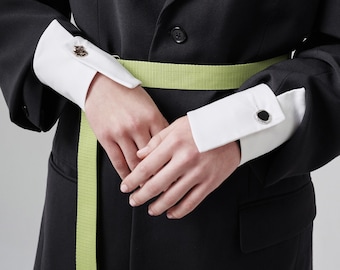 Puños franceses de algodón blanco / Puños de camisa desmontables / Extensor de manga arquitectónico / Gemelos minimalistas / Accesorio elegante