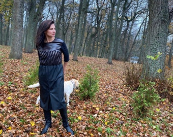 Черное кожаное платье, эко кожаное платье-карандаш, платье миди из искусственной кожи, женское кожаное платье, платье-карандаш