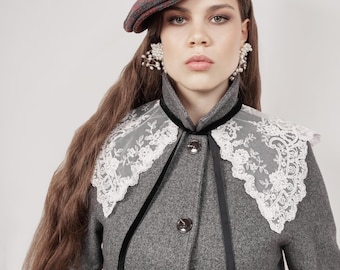 Cuello de encaje de guipur, corbata de terciopelo victoriana - Dark Academia