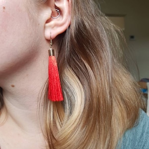 Tassel earrings in red, green, purple and blue