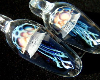 Jellyfish Pendant- MADE TO ORDER - Smokey Blue - Weelainy Lampworked Glass