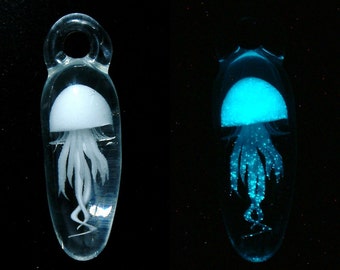 JELLYFISH PENDANT - Made to Order - Glow in the dark - Includes UV light - Weelainy Lampworked Glass - Borosilicate