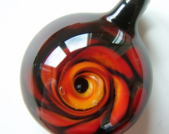 Glass Swirl Pendant - Fiery Red and Gold -  Borosilicate Boro A5