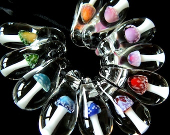 Pick Your Color of Small Toadstool Pendant by Weelainy - Borosilicate Glass