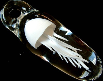 Glass Jellyfish Pendant - White tornado  - Weelainy Lampworked Glass - Boro Borosilicate (BB8)