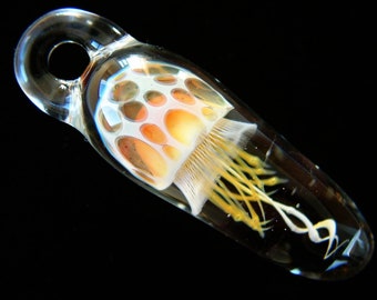Glass Jellyfish Pendant - Golden Amber Sparkle - Weelainy Lampworked Glass - Borosilicate (GY1)
