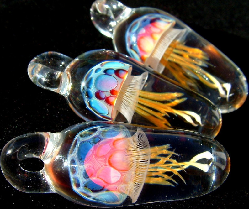 Jellyfish Pendant MADE TO ORDER Rainbow Golden Weelainy Lampworked Glass image 1