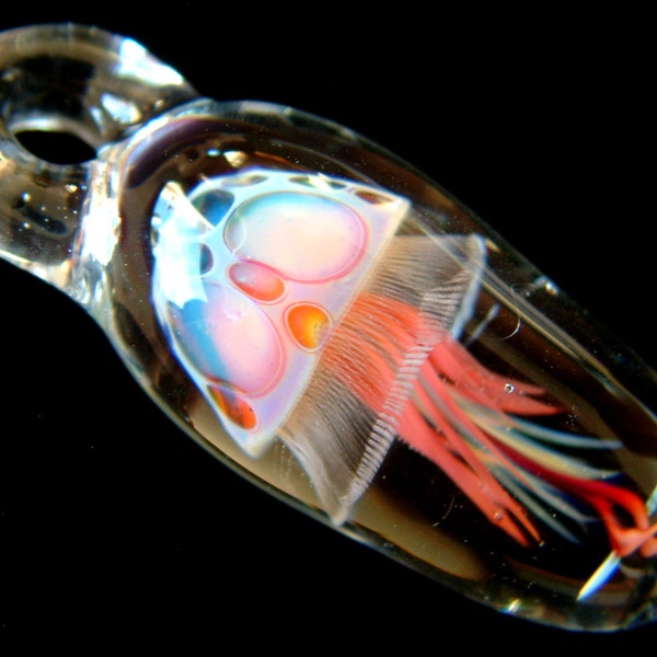 Jellyfish Pendant - Rainbow Pink - Weelainy Lampworked Glass - Boro Borosilicate (V14)