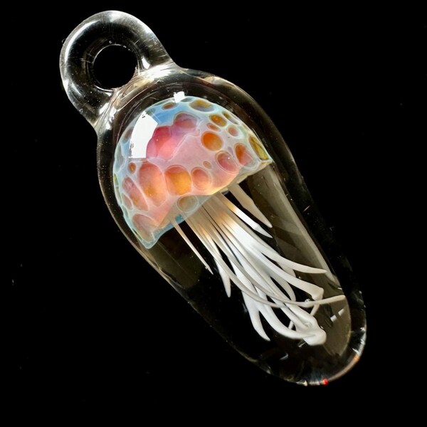 Colgante de medusa pequeña - Arcoíris dorado blanco - Vidrio de borosilicato - weelainy -BH4