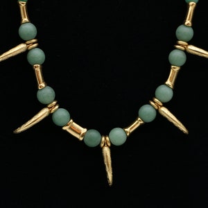 J5C Aventurine and Gold Tone Claws Tribal Necklace