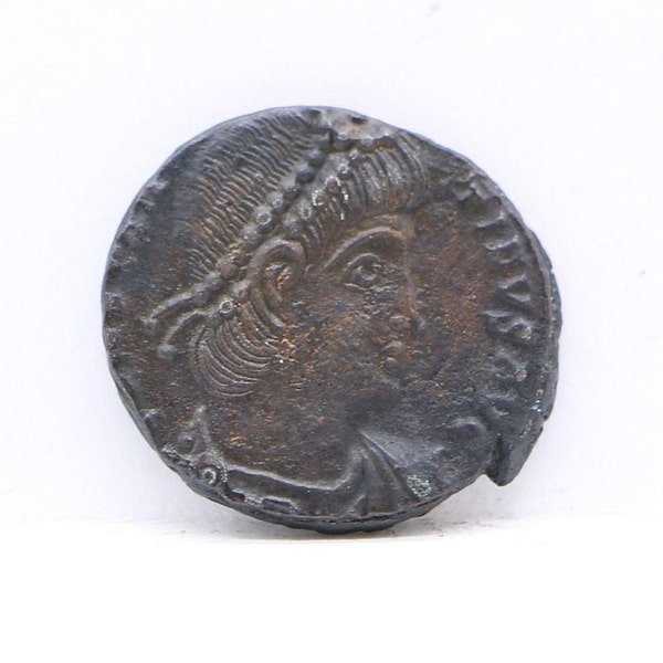 R10C5 Pièce antique: 337-340 AD Empire romain - Buste de Constans / 2 Soldats w / Spears AE4