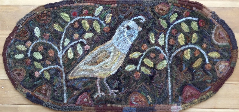NorthwestFolkDesign Hand Hooked Rug Orchard Quail Pattern by Marijo Taylor Rug Hooking Patterns Hand Hooked Rug Primitive Pattern 13 x 29