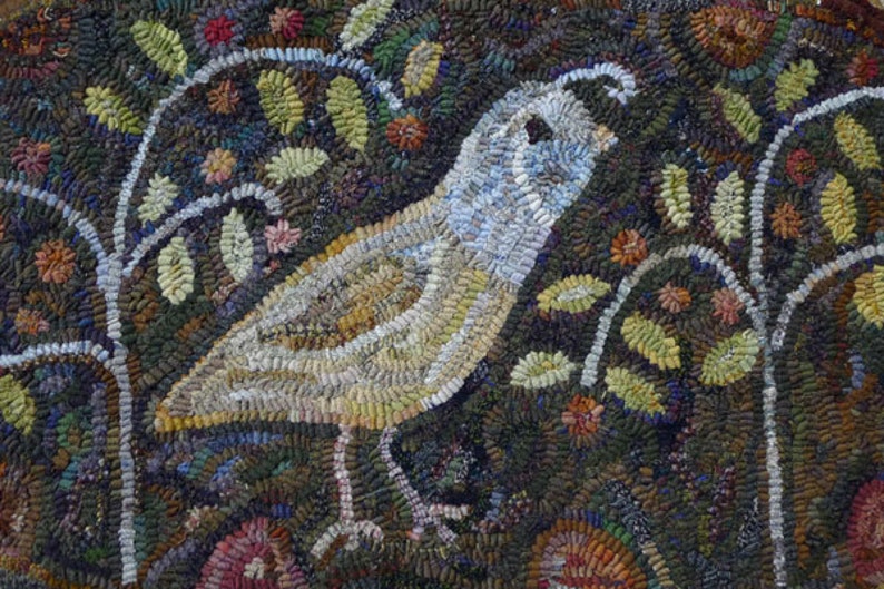NorthwestFolkDesign Hand Hooked Rug Orchard Quail Pattern by Marijo Taylor Rug Hooking Patterns Hand Hooked Rug Primitive Pattern 13 x 29