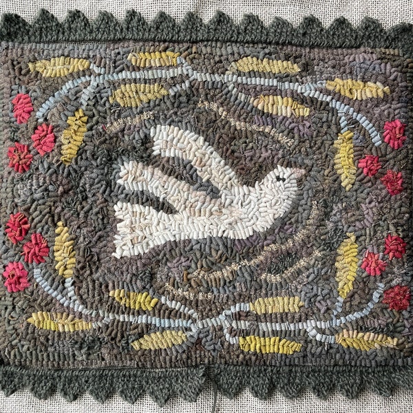 Skyward Dove: PDF Rug Hooking PDF Pattern Northwest Folk Design Marijo Taylor 16" x 12" hooked rug pattern pdf