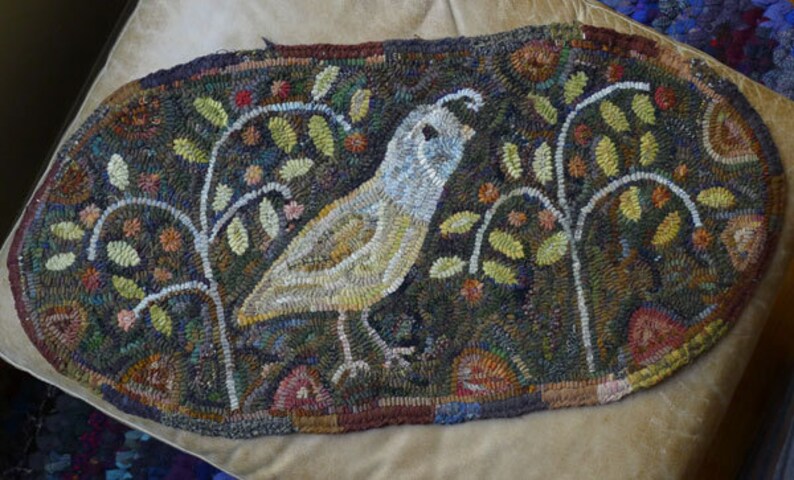 NorthwestFolkDesign Hand Hooked Rug Orchard Quail Pattern by Marijo Taylor Rug Hooking Patterns Hand Hooked Rug Primitive Pattern 13 x 29