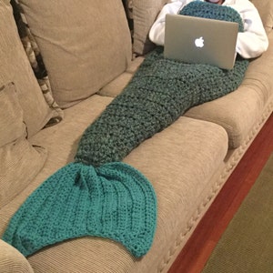 Free shipping!  Hand crocheted Mermaid tail blanket, Mermaid Cocoon, Mermaid afghan, crocheted blanket.