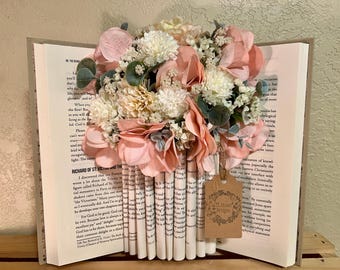 Floral Book Vase, Book Art, Book Lover Decor, Romantic Literacy Gift, Handmade, Vintage Style Art
