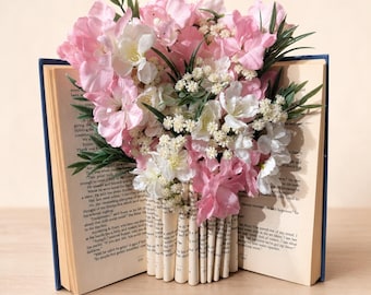 Floral Book Vase, Book Art, Book Lover Decor, Romantic Literacy Gift, Handmade, Vintage Style Art