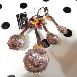 4 Piece Kitchen Measuring Spoons Lady Bugs and Sunflowers