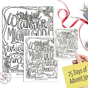 Afdrukbare handgetekende 25 dagen adventsvreugde Bijbelverskaarten + Kerstkleurplaten (zwart en wit in 3 maten) // DIGITALE DOWNLOAD
