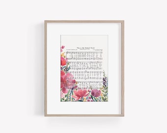 Watercolor Hymn Art Print “This is My Father’s World” Pink Peony Floral
