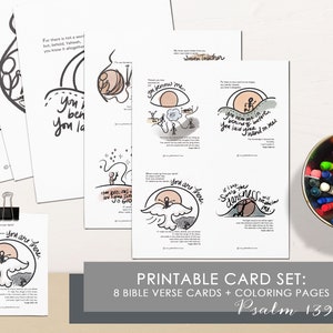 Cartões de versículos bíblicos do Salmo 139 desenhados à mão para impressão + impressões + páginas para colorir // DOWNLOAD DIGITAL