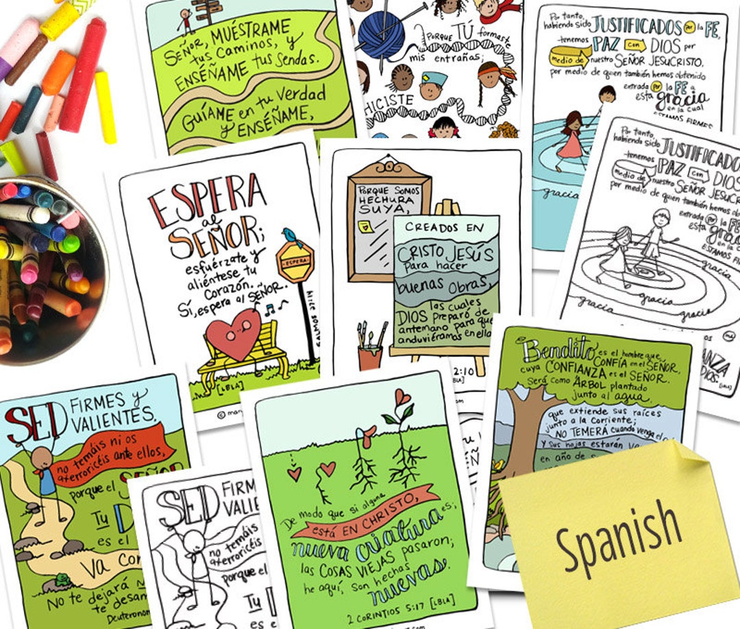 PRINTABLE Hand-drawn SPANISH Scripture Card Bible Verse Set With 8 Mini ...