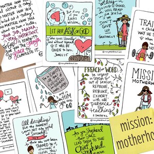 PRINTABLE Hand-drawn Mission: Motherhood Bible Verse Scripture Card Set of 8 + Printable Mom Encouragement Card and Scripture Set Cover