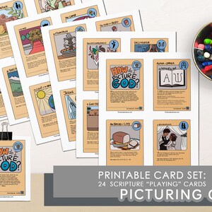 Juego de 24 cartas imprimibles con versículos bíblicos "jugando": IMAGINANDO A DIOS