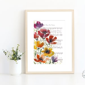 Watercolor Hymn Print &quot;Be Thou My Vision,&quot;  5x7&quot; watercolor floral, floral painting