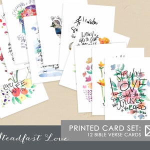 IMPRESO Y POR CORREO / Tarjetas de memoria de las Escrituras del verso de la Biblia de Steadfast Love dibujadas a mano / Juego de 12 tarjetas