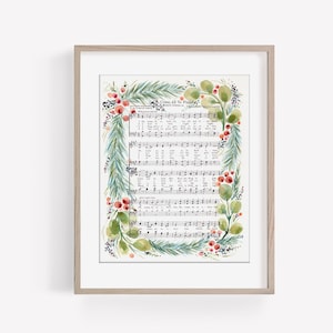 Watercolor Hymn Print “O Come All Ye Faithful” art print, Christmas Carol hymn art