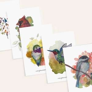 IMPRIMÉ ET POSTE| Lot de 5 cartes postales aquarelle + oiseaux pastel 4 x 6 po.