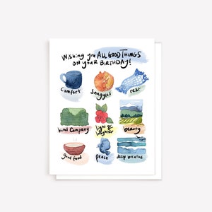 Cartão encorajador de aniversário em aquarela: "Desejando a você todas as coisas boas"