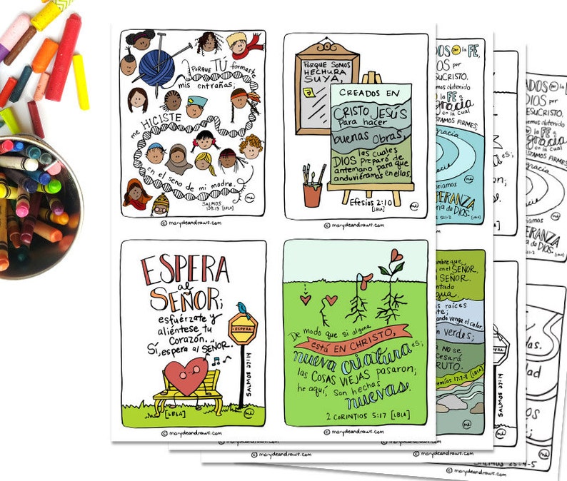 May include: A set of eight printable coloring pages with inspirational quotes and illustrations. The pages feature a variety of themes, including faith, hope, and love. Each page includes a Bible verse and a colorful illustration.