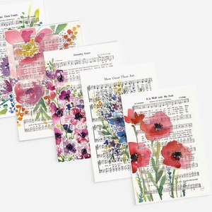 PRINTED & MAILED| Set of 5 4x6 Watercolor Hymn Postcards, Set #1