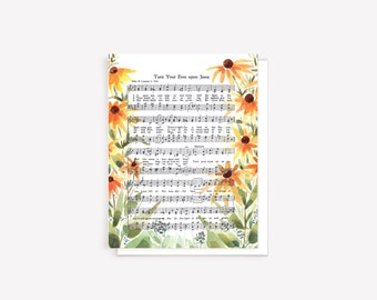 Watercolor Floral Hymn Greeting Card: Turn Your Eyes Upon Jesus