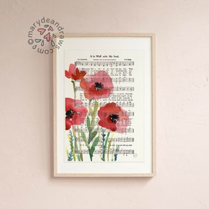 Watercolor Hymn Print &quot;It is Well with my Soul&quot;,  5x7&quot; watercolor florals, abstract floral painting
