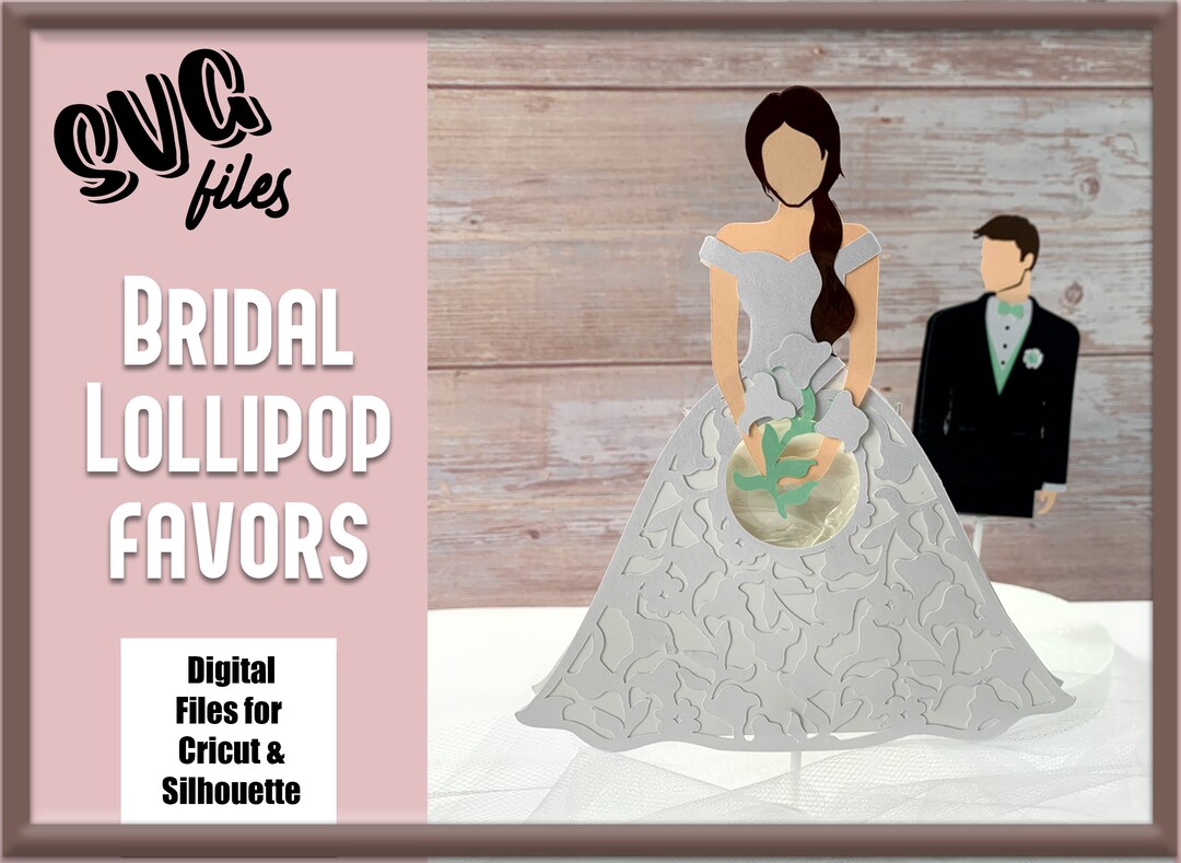 Bomboniera sposa lecca lecca, modello digitale SVG per macchine da