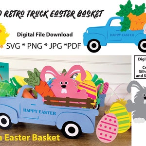 Panier de Pâques 3D camion rétro Design fichiers SVG - téléchargement de conception numérique et instructions pour Cricut, Silhouette, ScanNCut